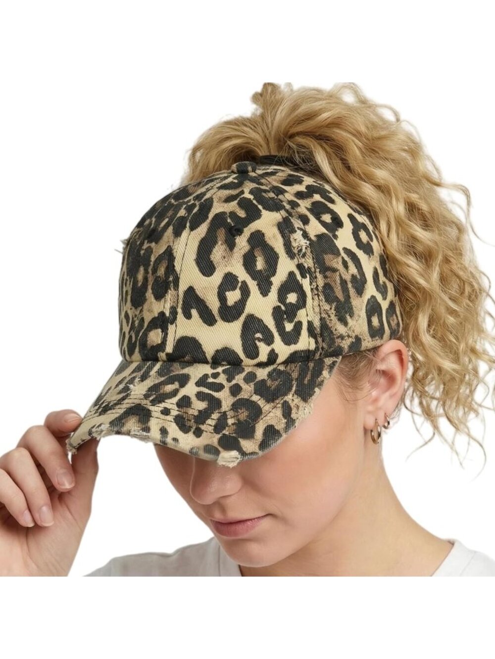 〽️Women Leopard High Ponytail Baseball Cap Trucker Bad Hair Day Adjustable